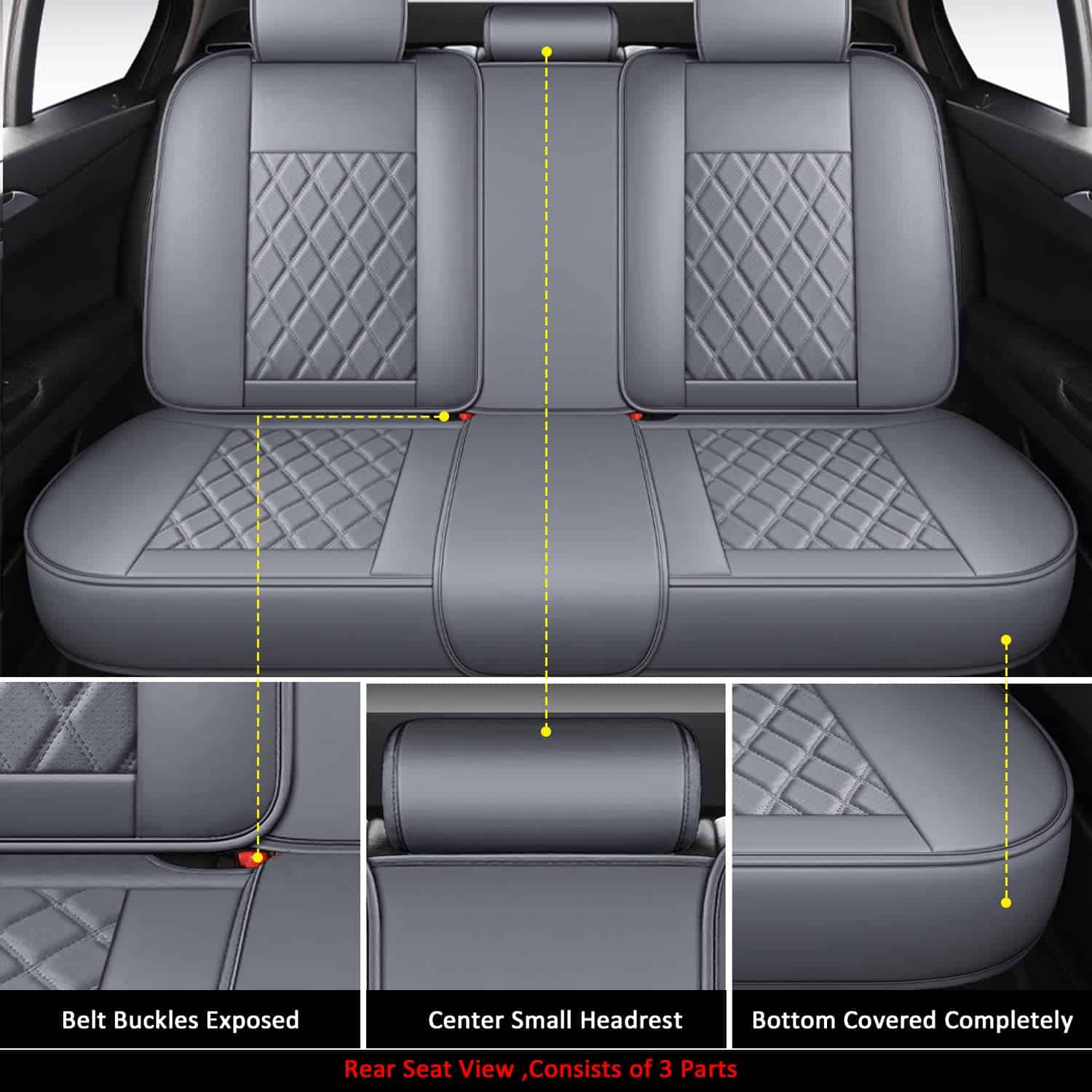 Fundas de Asiento de Cuero Transpirable Gris LINGVIDO, - Imagen 7