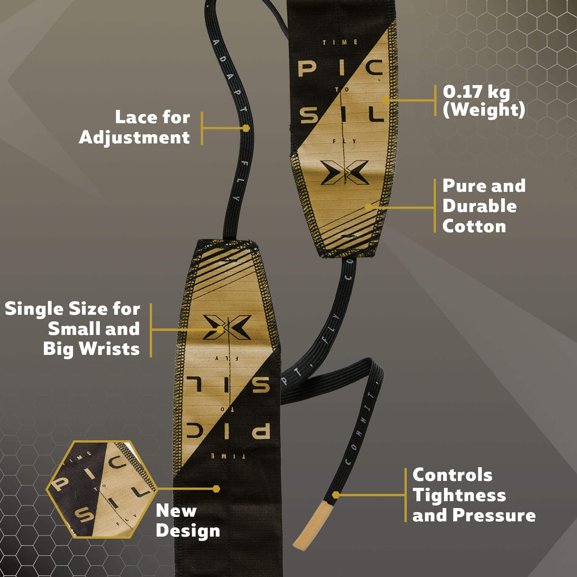 Correa de muñeca ajustable PICSIL, vendas de -Negro y Dorado - Imagen 4