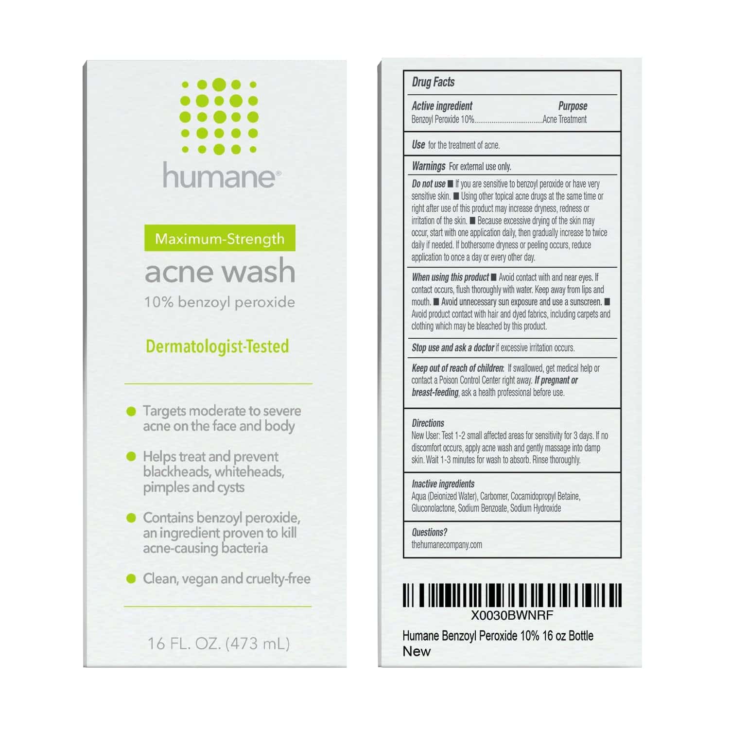 Humane Benzoyl Peroxide Acne Body Wash - Tratamiento para - Imagen 3