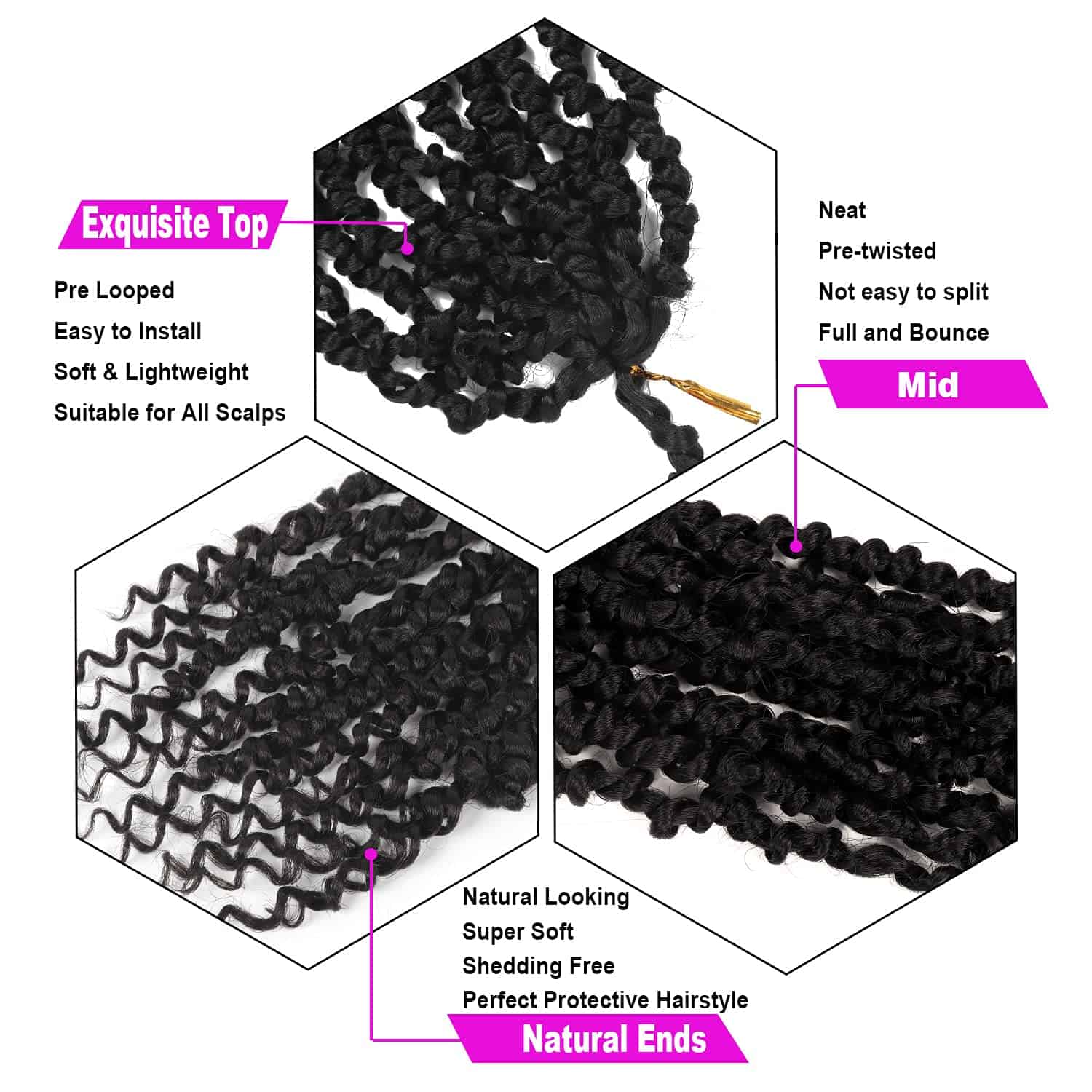 30 Pulgadas Passion Twist Crochet Hair 8 Paquetes de Pelo - Imagen 7