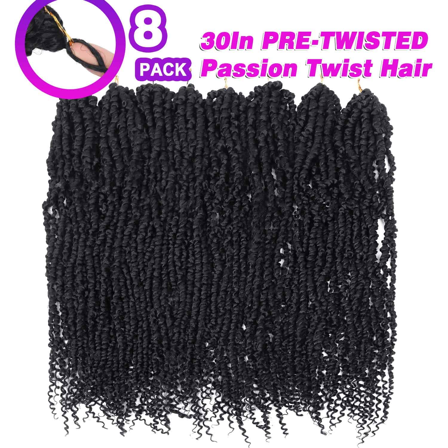 30 Pulgadas Passion Twist Crochet Hair 8 Paquetes de Pelo - Imagen 3