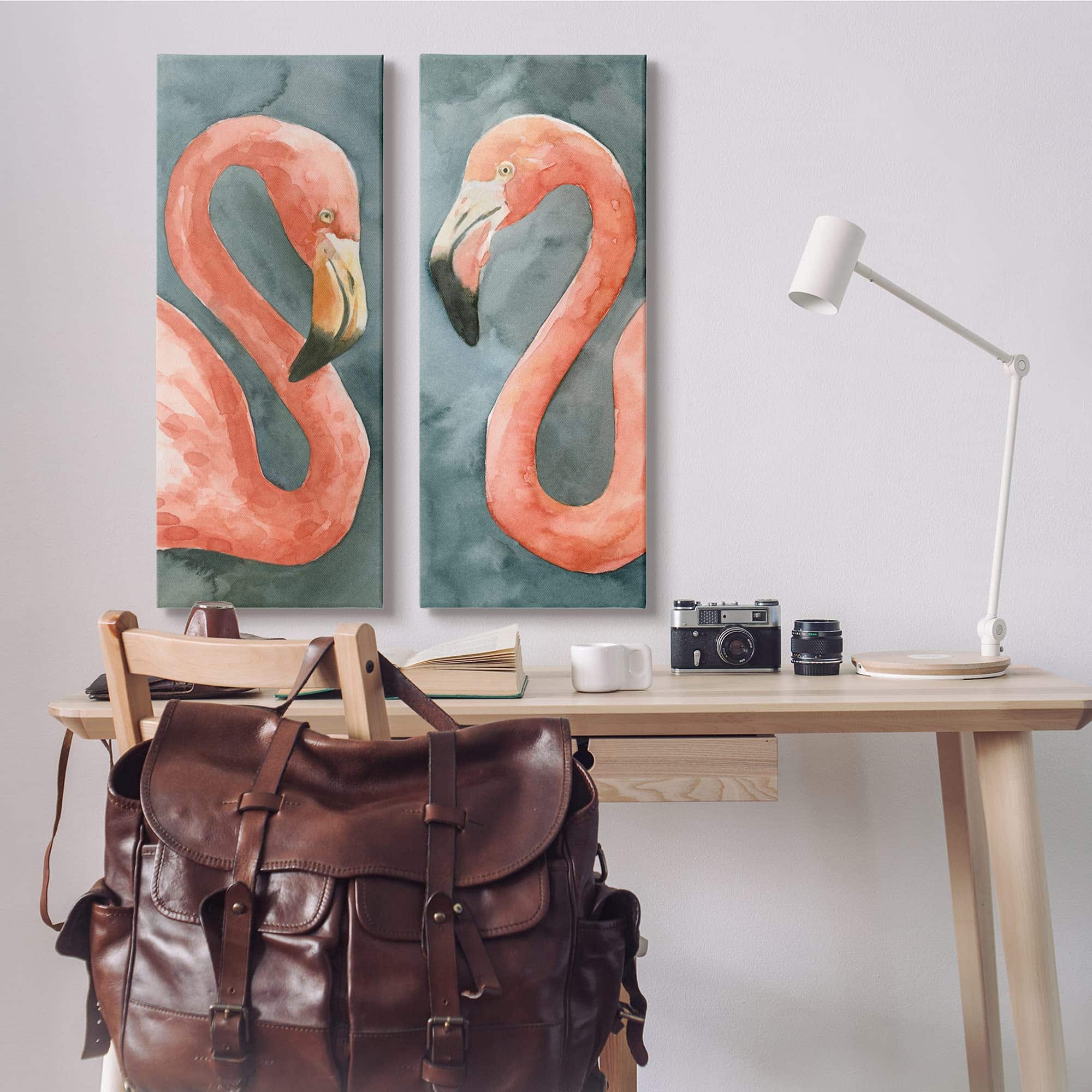 Par de flamencos rosados retrato de animales acuarela, - Imagen 3