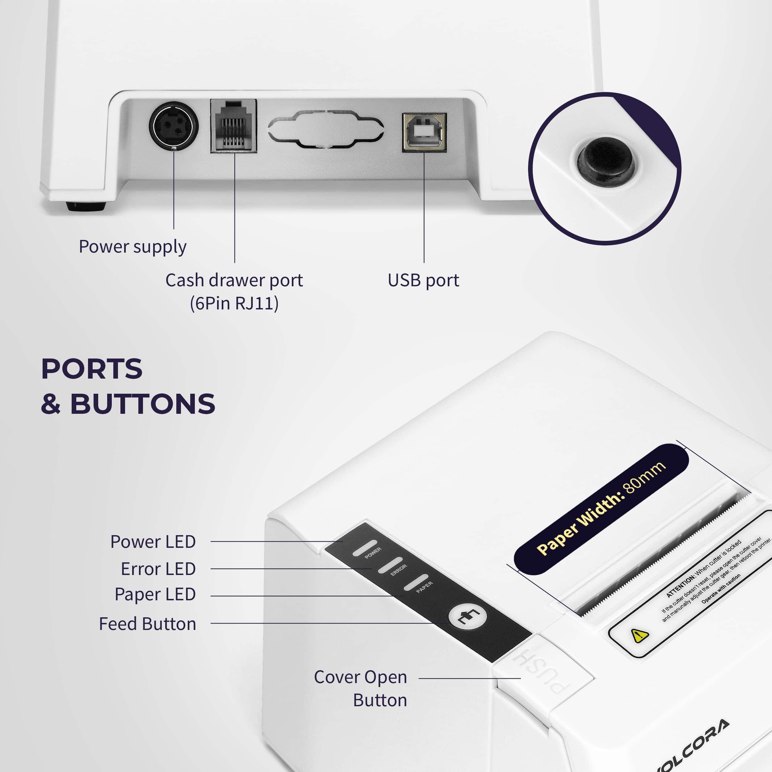 Impresora Térmica Volcora, Impresora POS de 80 mm con - Imagen 5