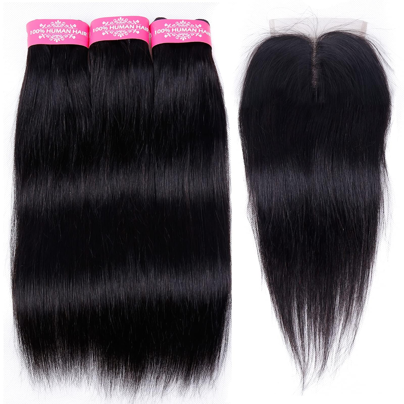 FQ Paquetes de Cabello Humano Recto con Cierre (12 14 - Imagen 3