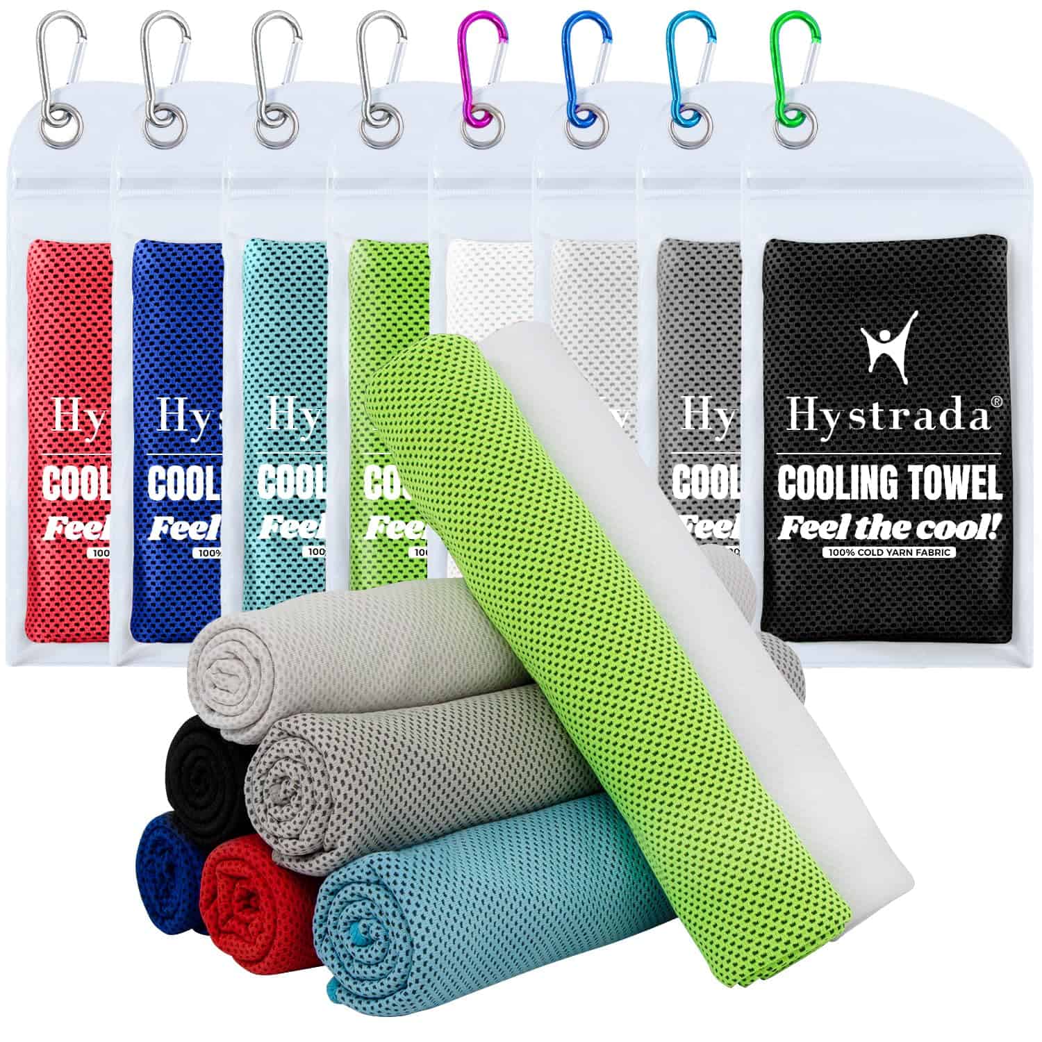 Hystrada 8 Packs Cooling Towel (40 x 12), -Rojo, Verde, Gris