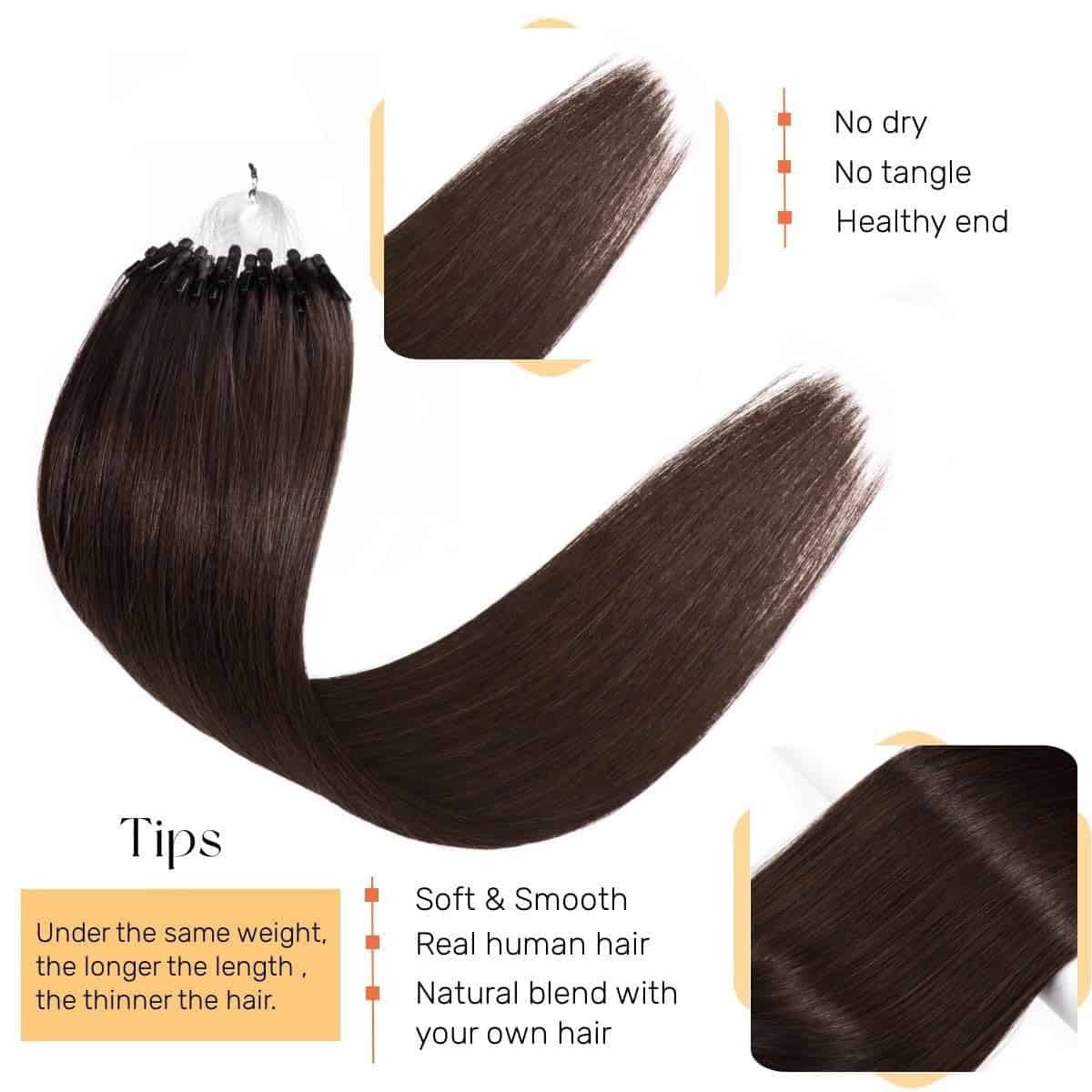 Extensiones de Cabello de Microvínculos de Color Café - Imagen 5