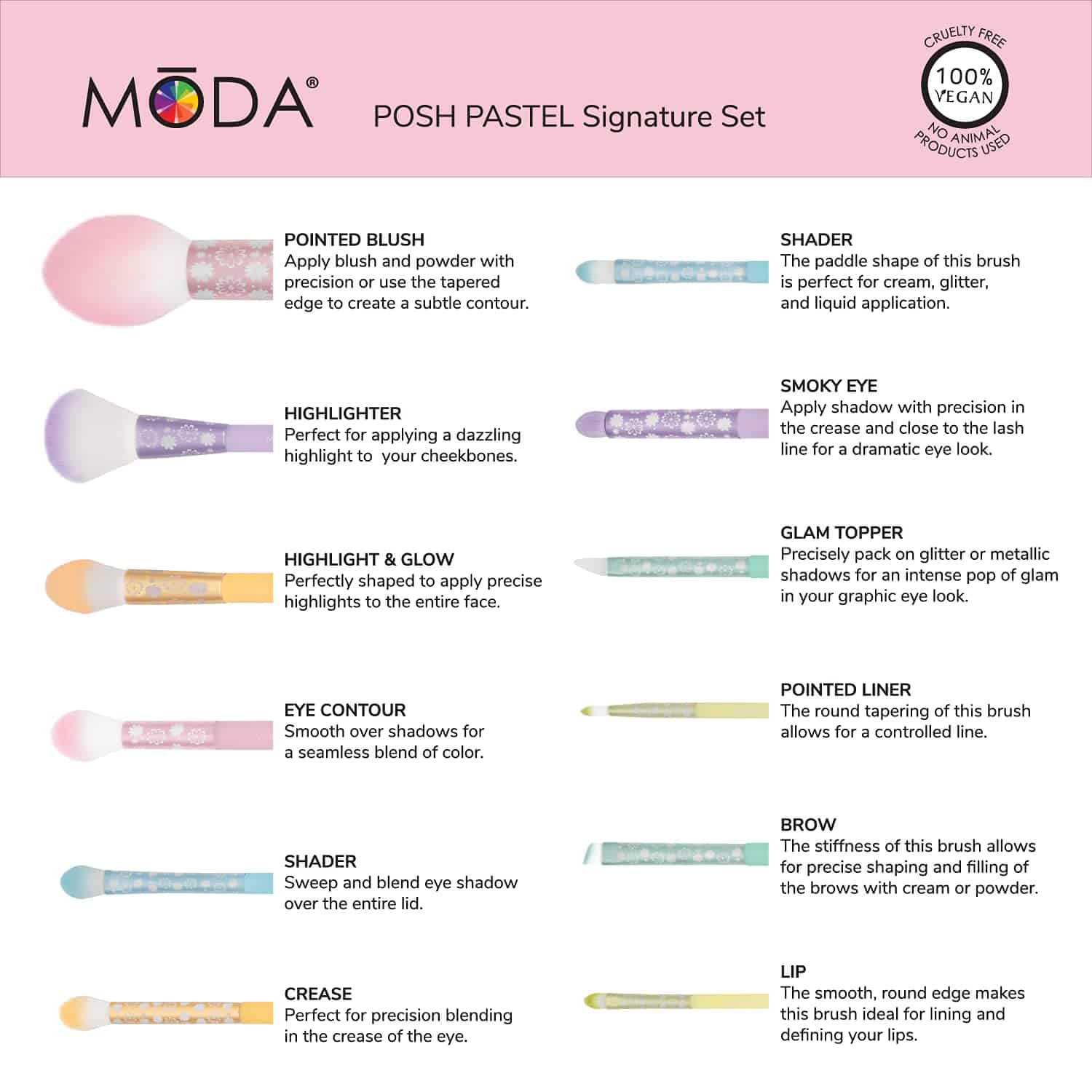 Juego de Brochas de Maquillaje MODA Posh Pastel Signature - Imagen 7