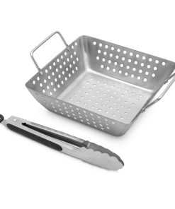 NEVRY Cesta de Parrilla y Pinzas para Barbacoa - Acero