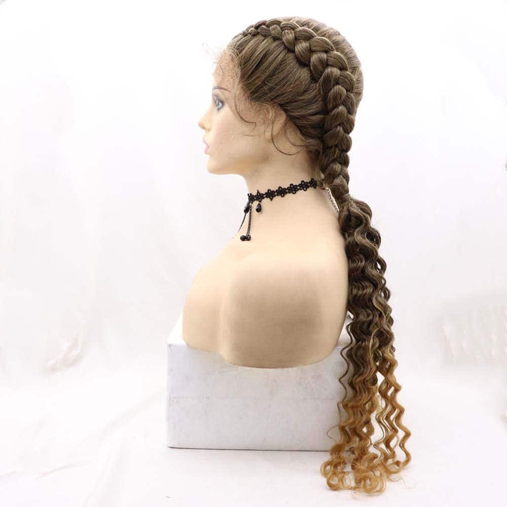 Melena Sintética Trenzada Ombre Marrón con Peluca de Encaje - Imagen 5
