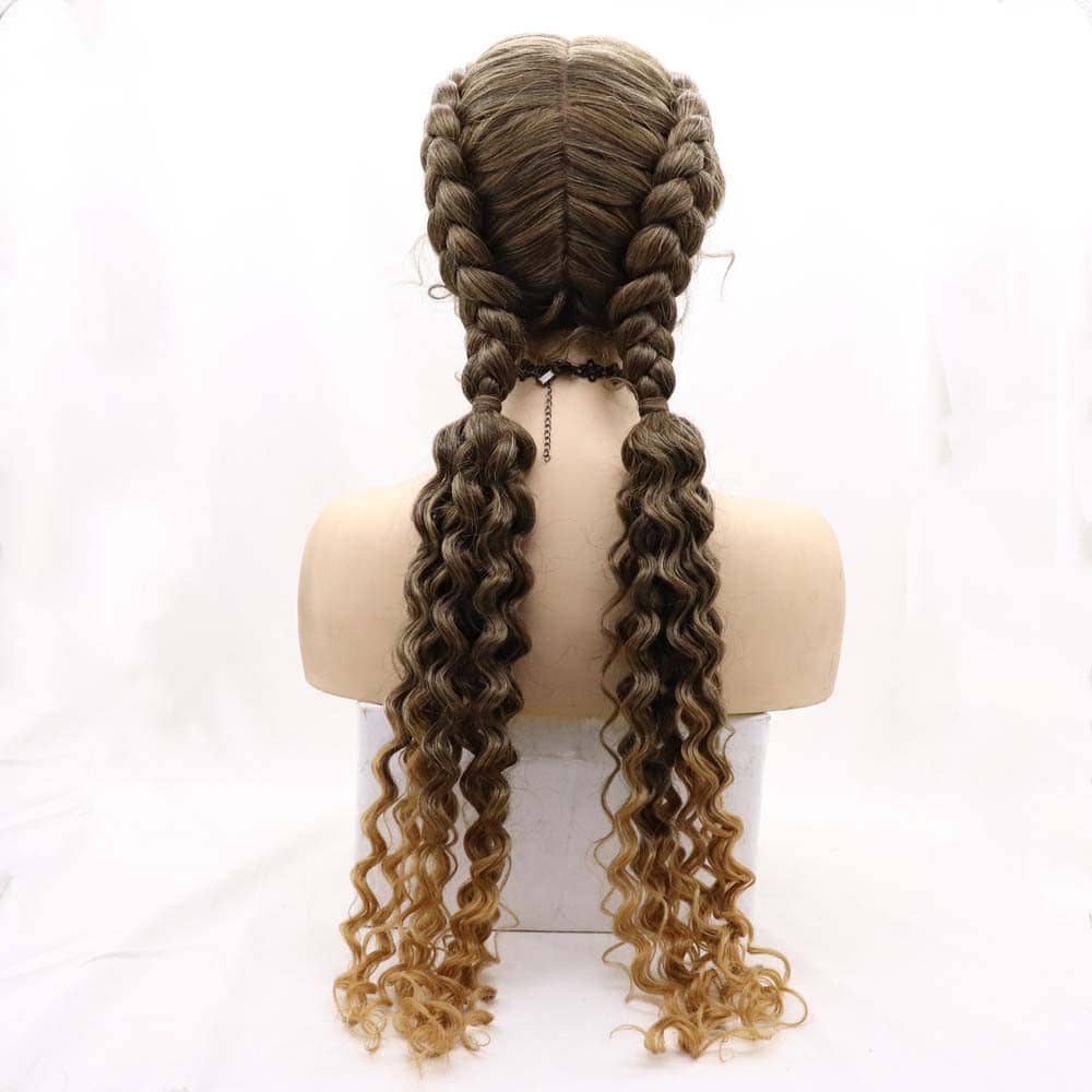 Melena Sintética Trenzada Ombre Marrón con Peluca de Encaje - Imagen 6