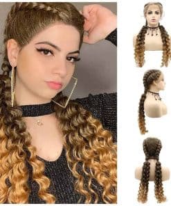 Melena Sintética Trenzada Ombre Marrón con Peluca de Encaje