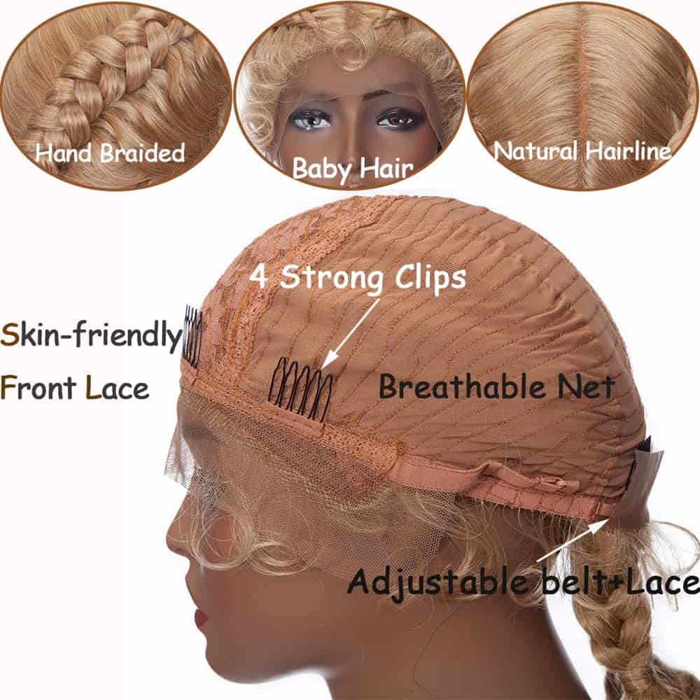 Melena Sintética Trenzada Ombre Marrón con Peluca de Encaje - Imagen 7