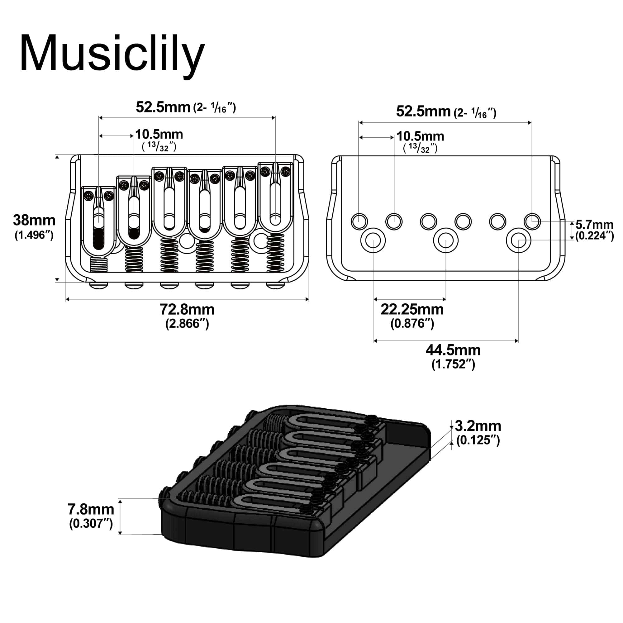 Puente Fijo de Guitarra Ultra 52.5mm de Latón para Guitarra - Imagen 3