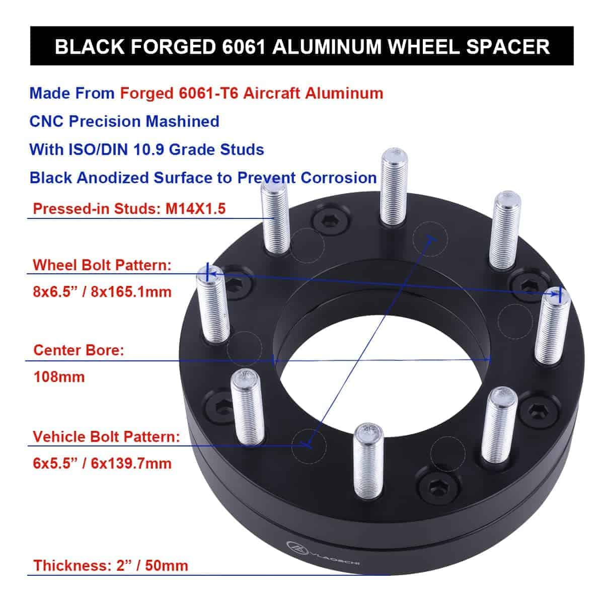 Adaptadores de rueda negros forjados de 6x5.5 a 8x6.5 de - Imagen 5