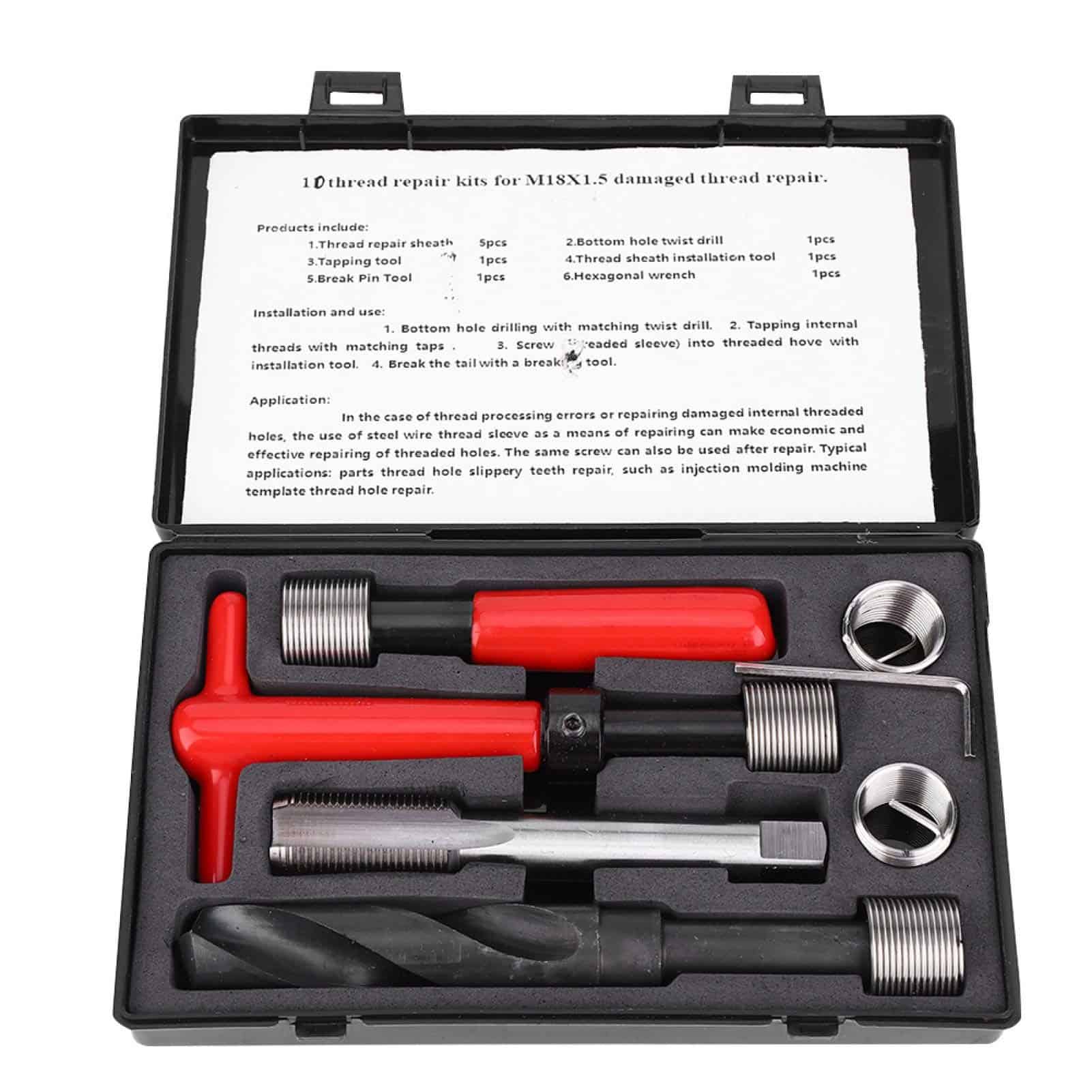 Kit de Reparación de Roscas Jeanoko 10PCS M18x1.5, Broca de