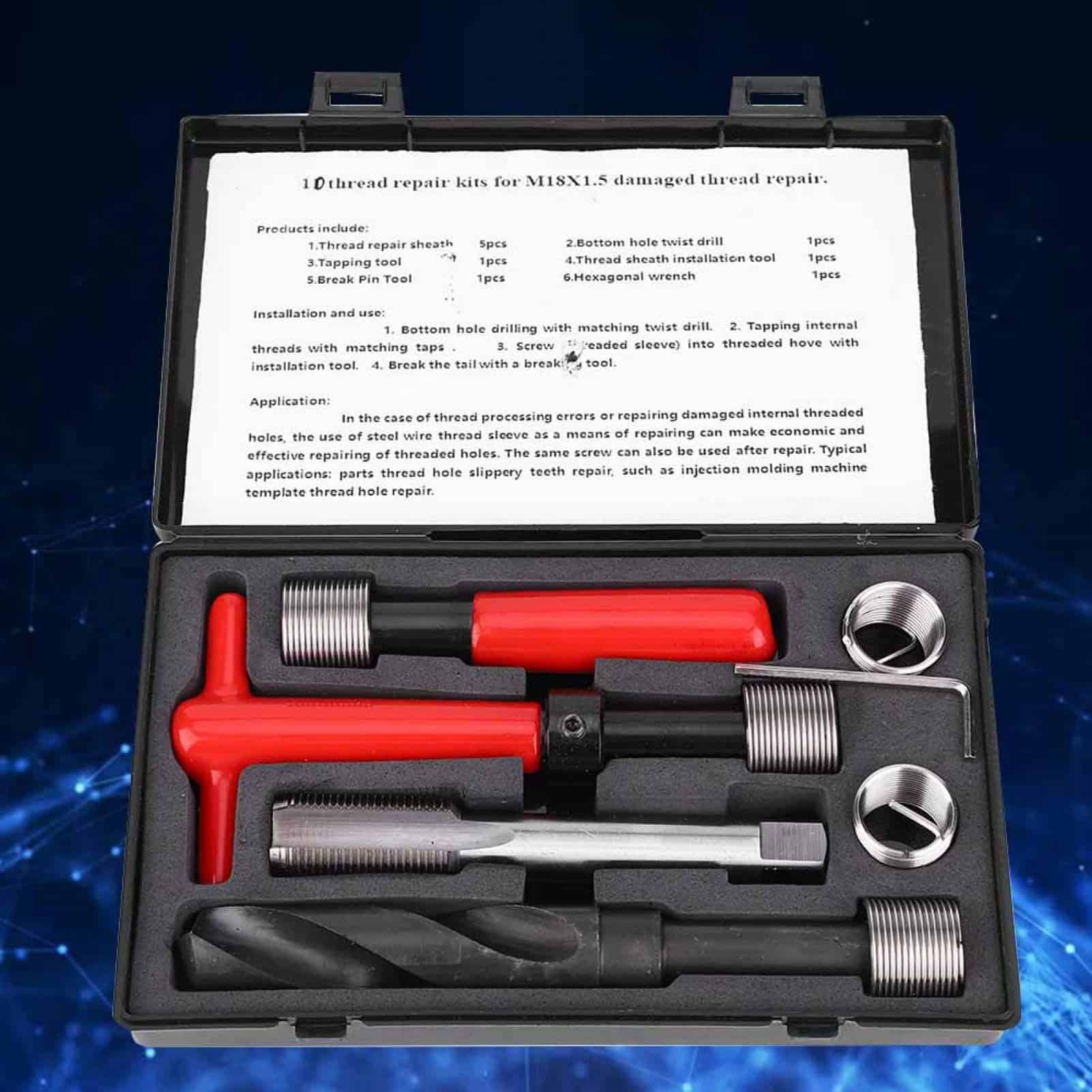 Kit de Reparación de Roscas Jeanoko 10PCS M18x1.5, Broca de - Imagen 5