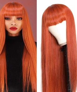 Pelucas de Cabello Humano Recto con Flequillo 130% de