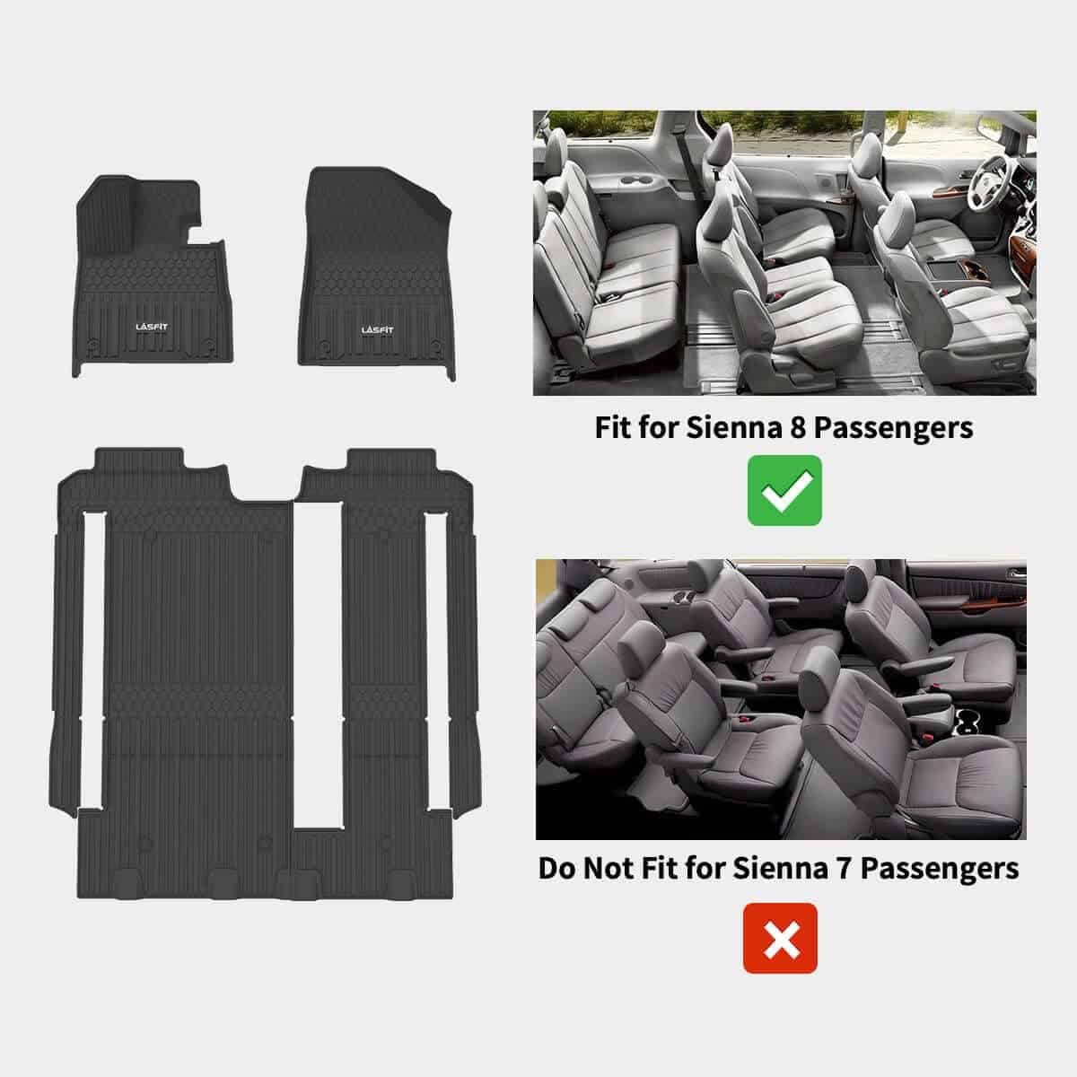 Tapetes para piso LASFIT para Toyota Sienna 8 Asientos - Imagen 9