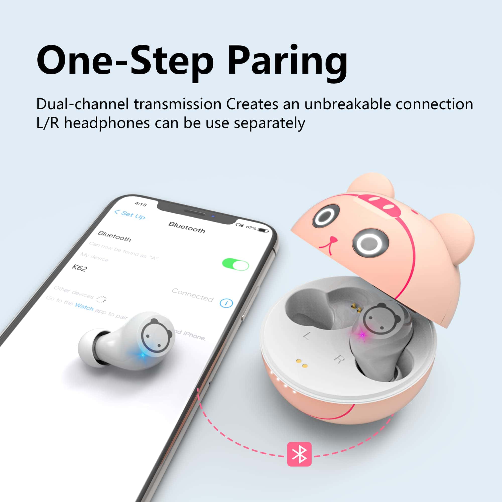 AMAFACE Auriculares inalámbricos rosados - Auriculares - Imagen 4