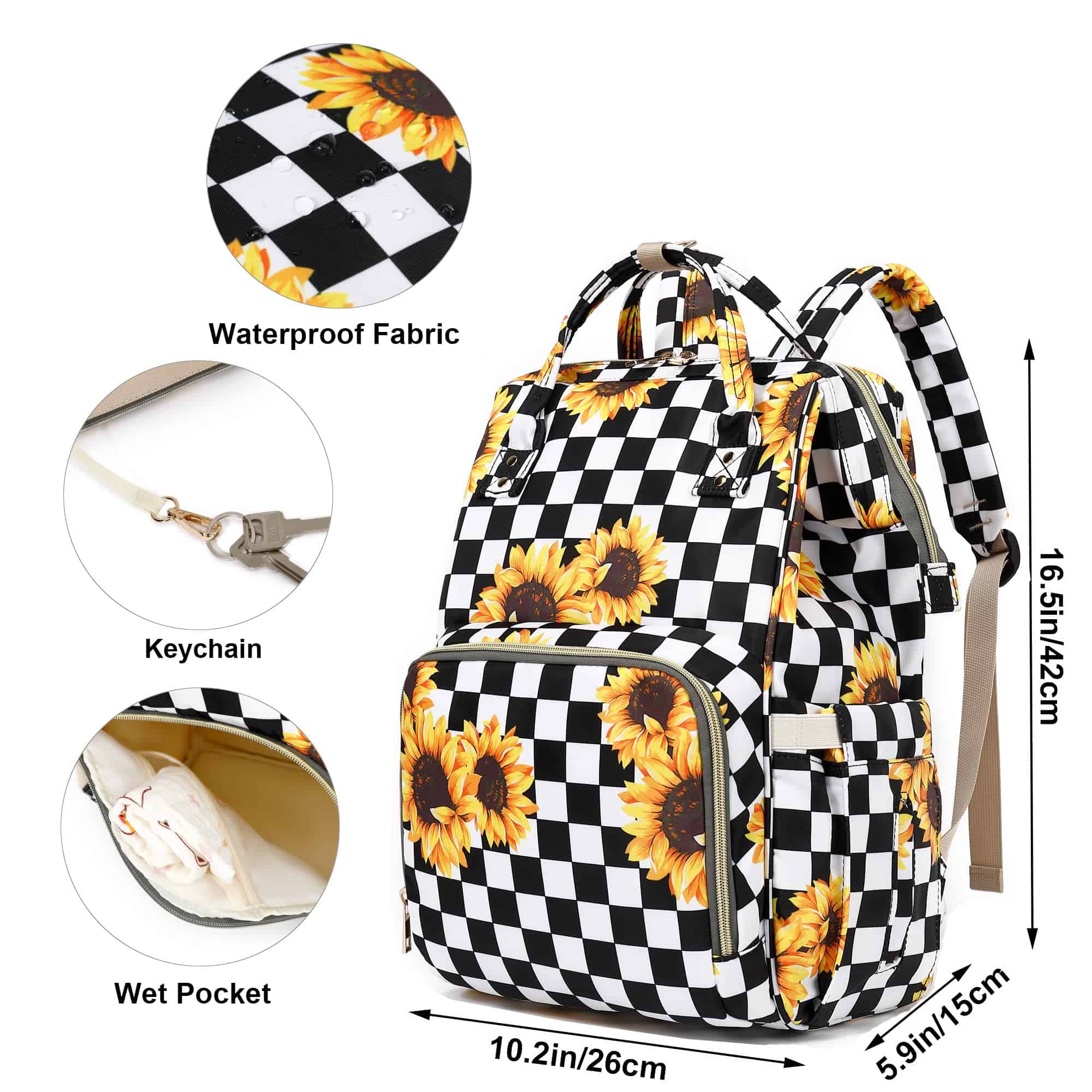 Mochila de Pañales a Cuadros Girasol Yusudan para Niñas - Imagen 7