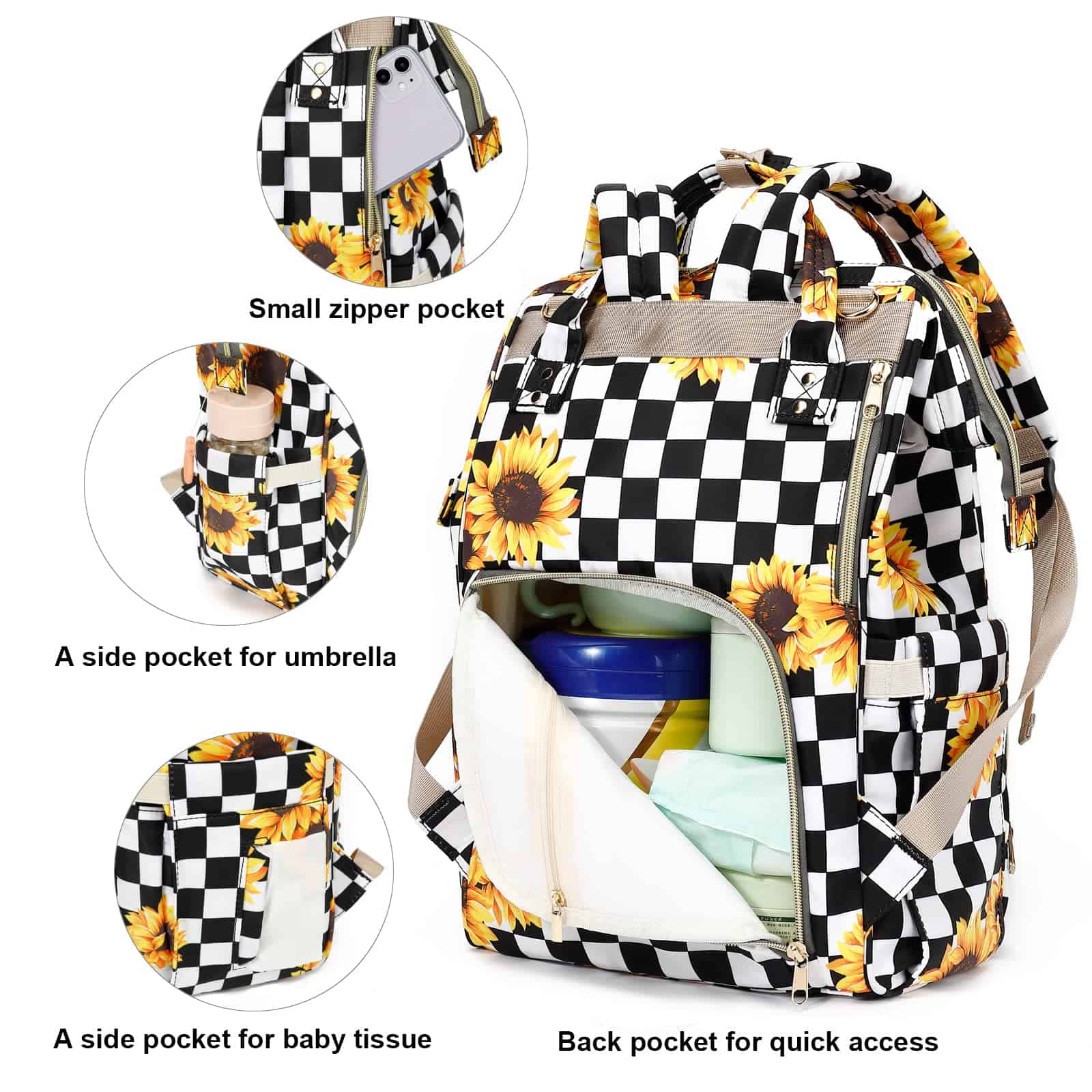 Mochila de Pañales a Cuadros Girasol Yusudan para Niñas - Imagen 4