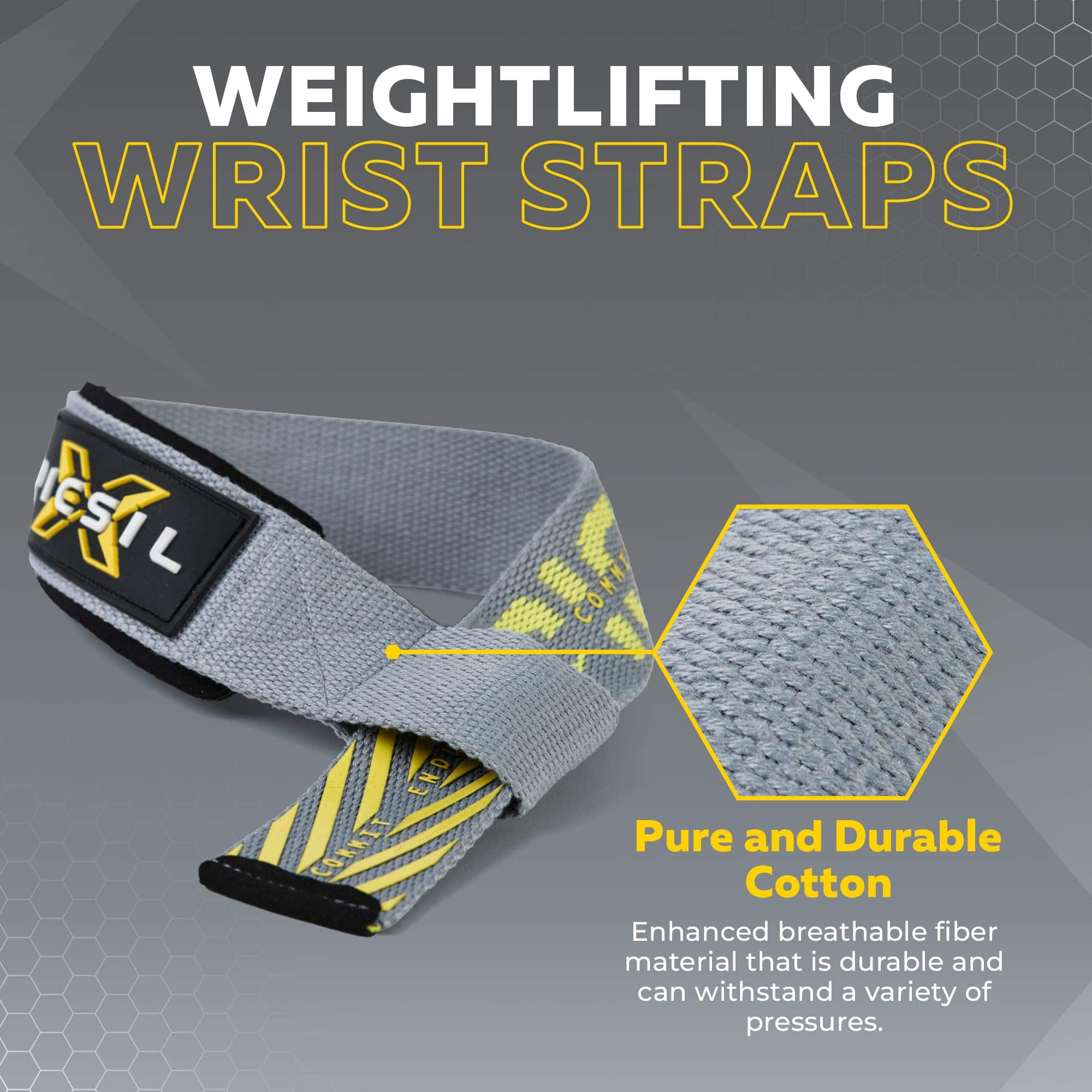 PICSIL Wrist Straps, Weightlifting Straps, Gris, Algodón, - Imagen 3
