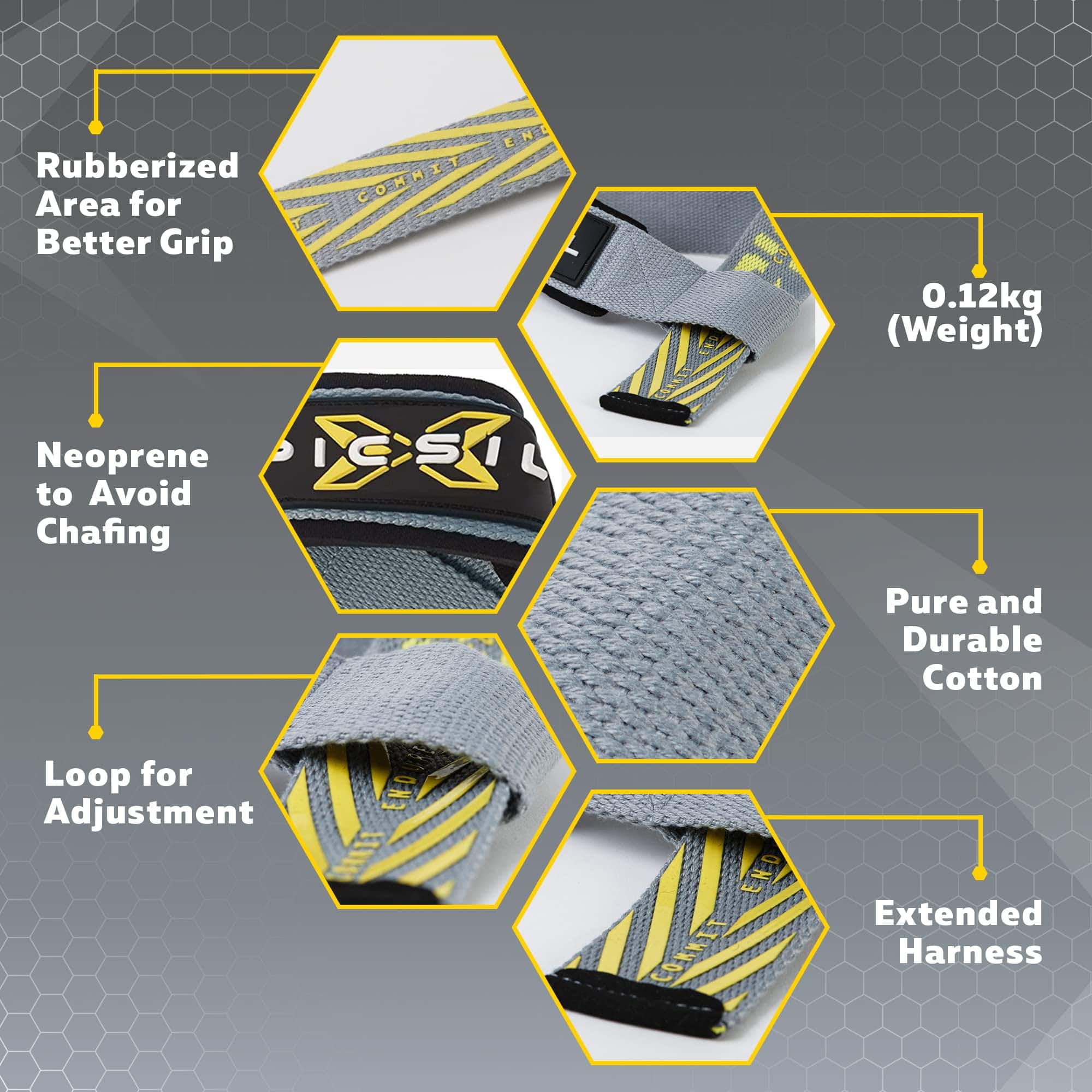 PICSIL Wrist Straps, Weightlifting Straps, Gris, Algodón, - Imagen 4