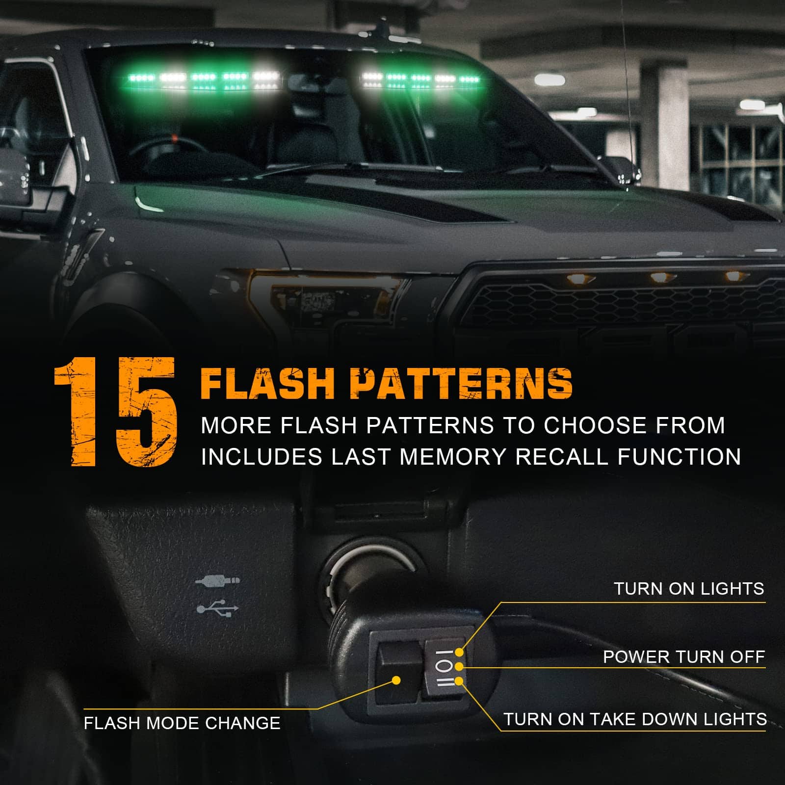 Luces de visera de emergencia verde y blanco XRIDONSEN - Imagen 5