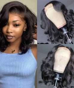 Pelucas de Encaje Frontal Sintético Onduladas Cortas