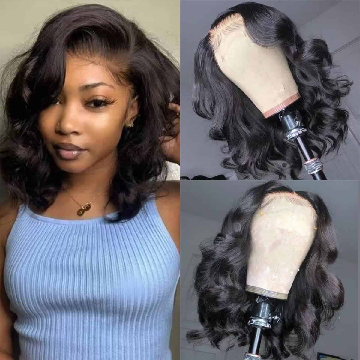 Pelucas de Encaje Frontal Sintético Onduladas Cortas