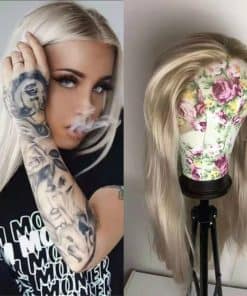 Pelucas de mujer rectas de encaje frontal rubio platino