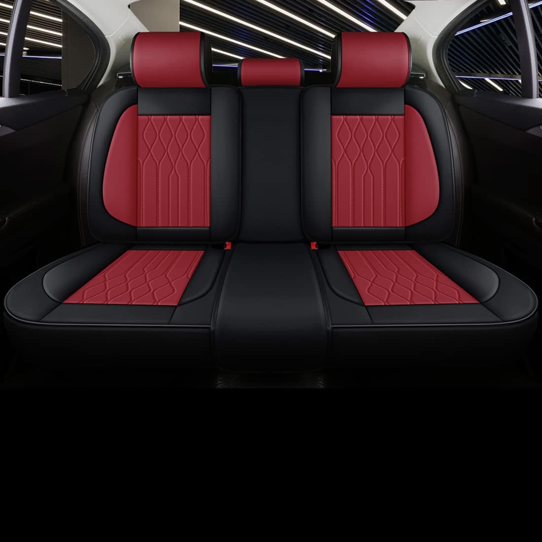 Cubre Asientos de Coche de Cuero Rojo Vino y Negro - Imagen 3