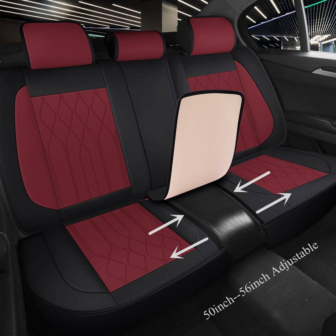 Cubre Asientos de Coche de Cuero Rojo Vino y Negro - Imagen 4