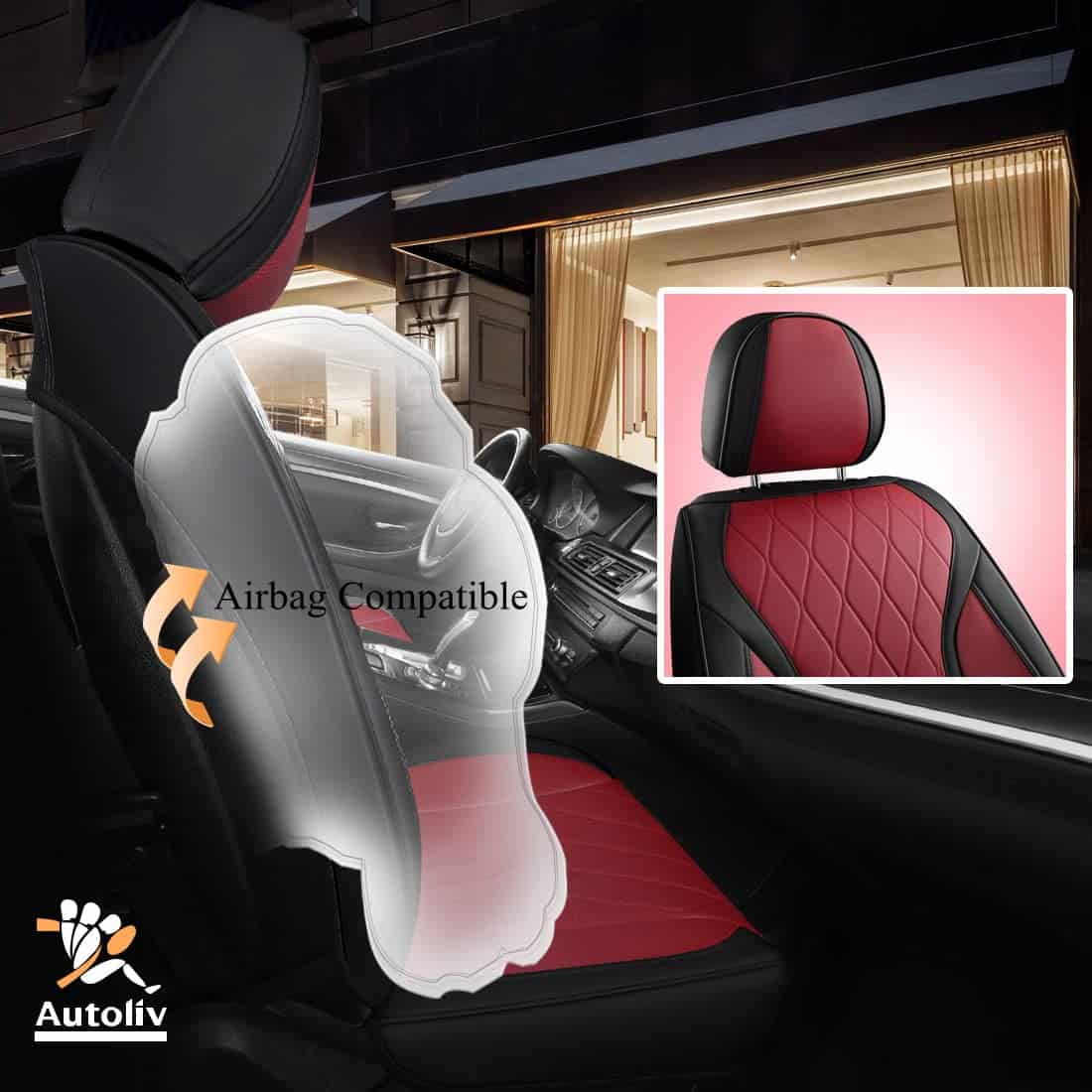 Cubre Asientos de Coche de Cuero Rojo Vino y Negro - Imagen 6