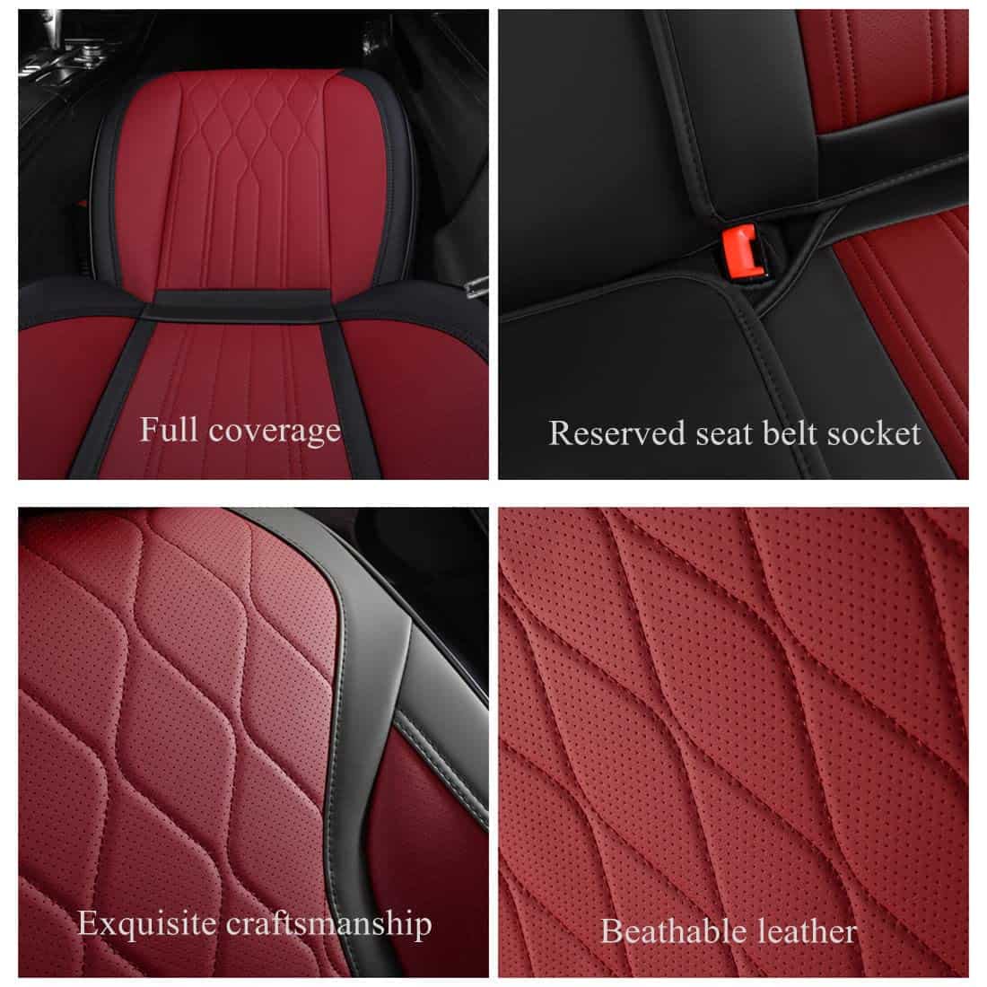 Cubre Asientos de Coche de Cuero Rojo Vino y Negro - Imagen 5