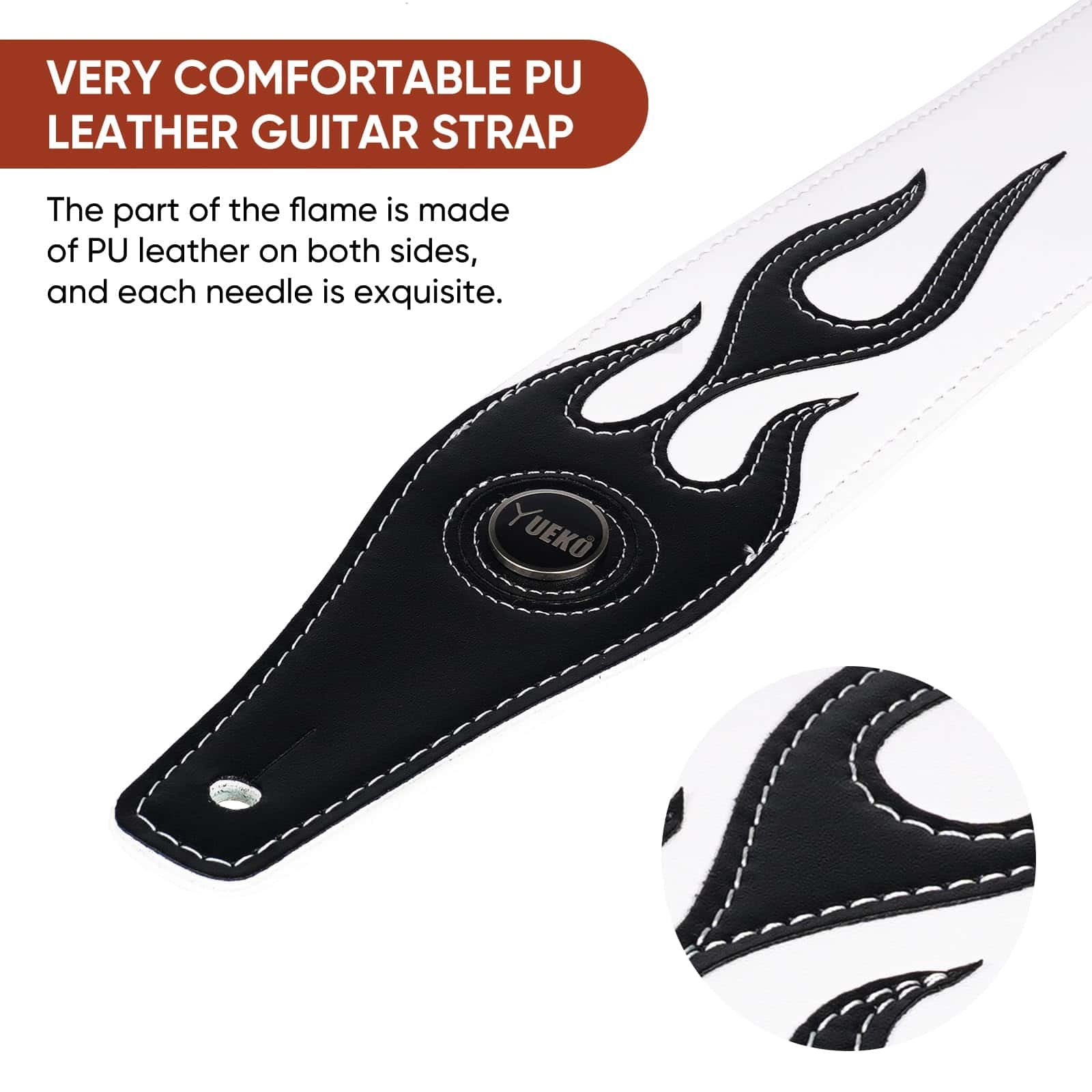 Correa de Guitarra YUEKO Personality Leather Red Flame - Imagen 3