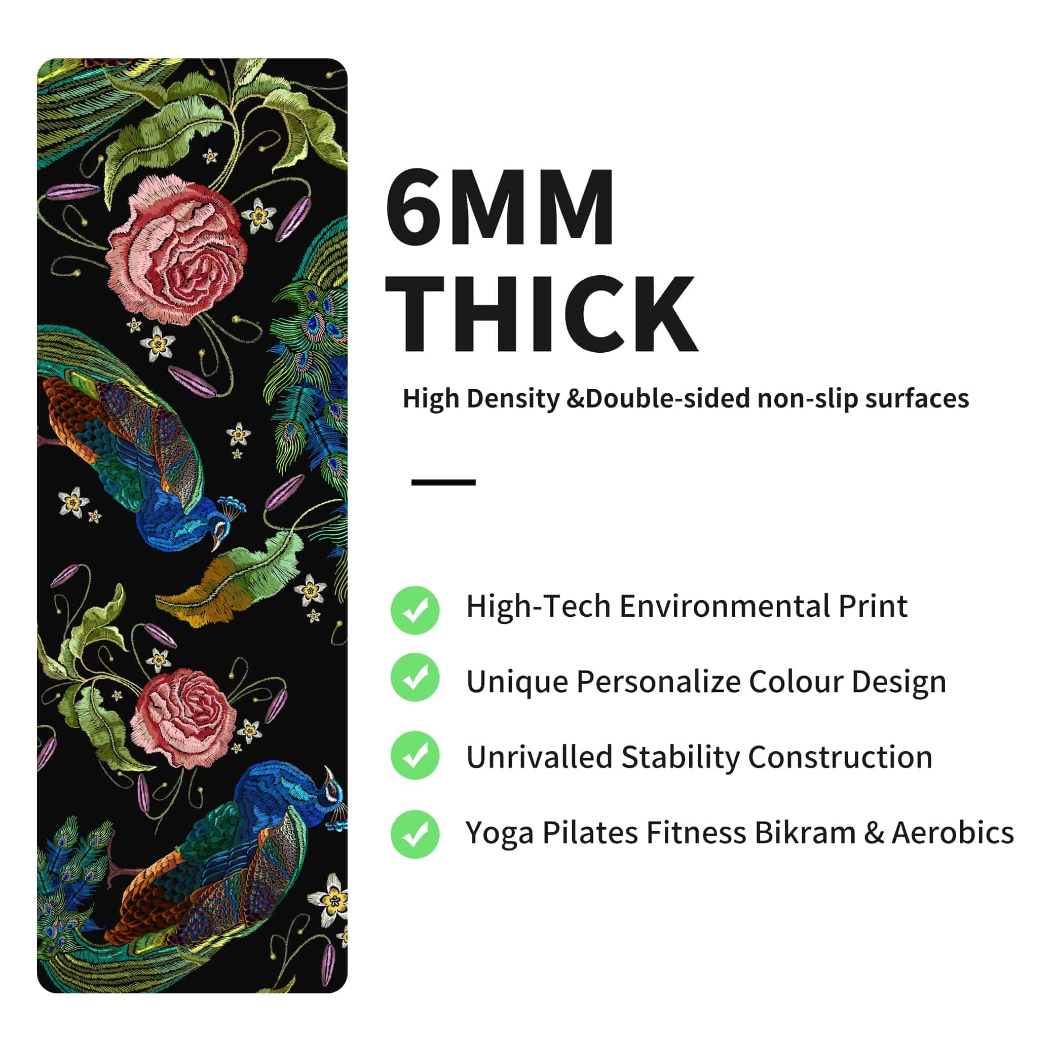 Tapete de Yoga Estampado Extra Grueso TPE -Peacock - Imagen 5