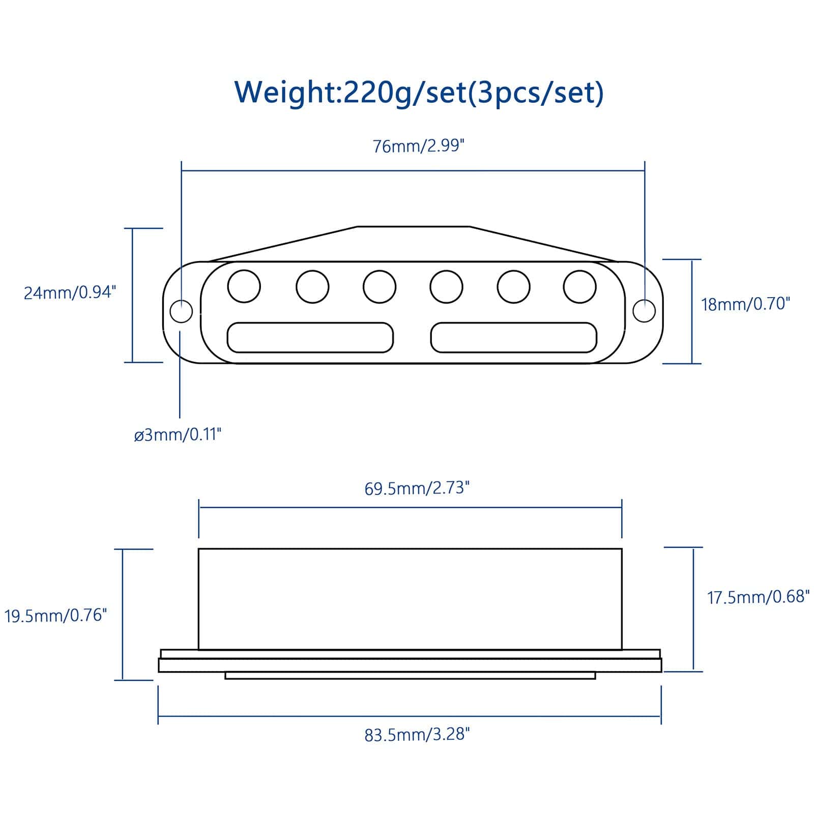 Conjunto de 3 pastillas de guitarra de bobina -Blanco - Imagen 4