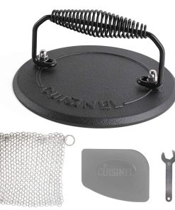 Prensa de Parrilla Cuisinel + Estropajo de Malla + Raspador