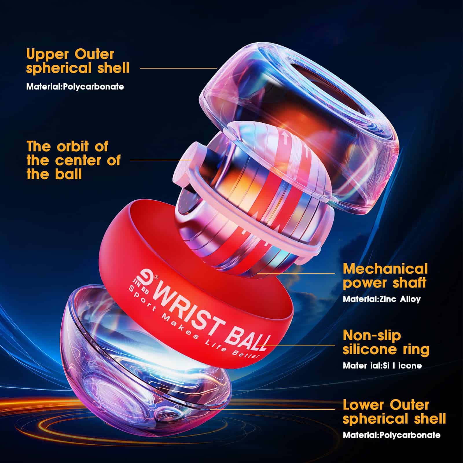 JIN BD Wrist Trainer Ball Auto-Start Wrist -Red con luz LED - Imagen 4