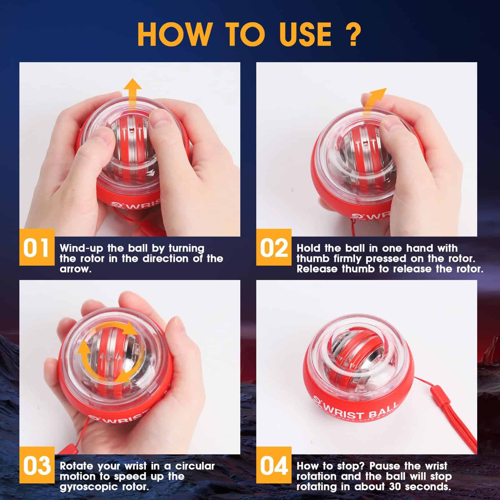 JIN BD Wrist Trainer Ball Auto-Start Wrist -Red con luz LED - Imagen 5