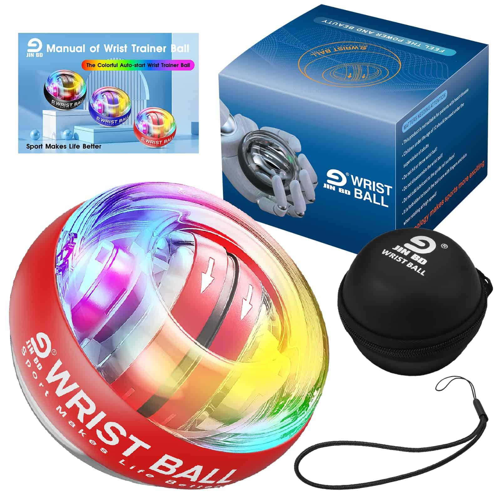 JIN BD Wrist Trainer Ball Auto-Start Wrist -Red con luz LED - Imagen 3