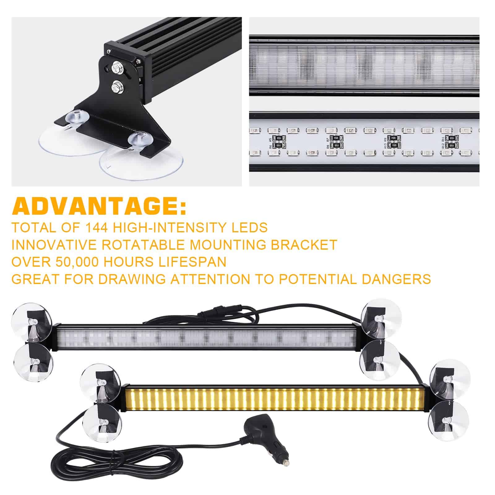 XRIDONSEN Barra de luces de emergencia estroboscópicas con - Imagen 3