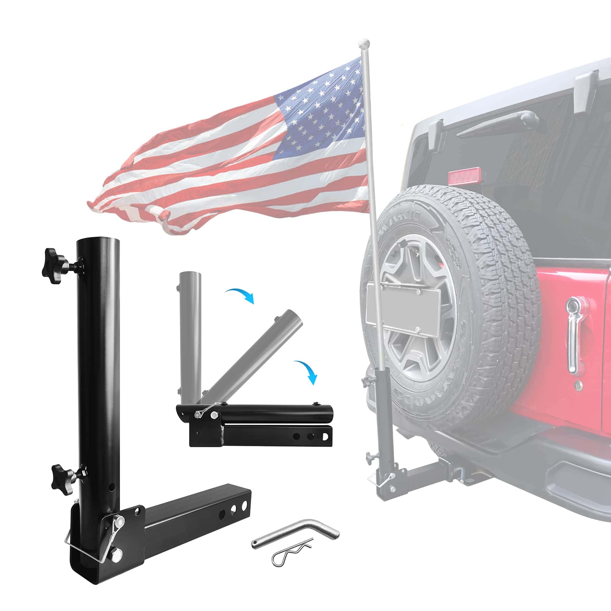 Soporte de asta de bandera plegable para enganche universal