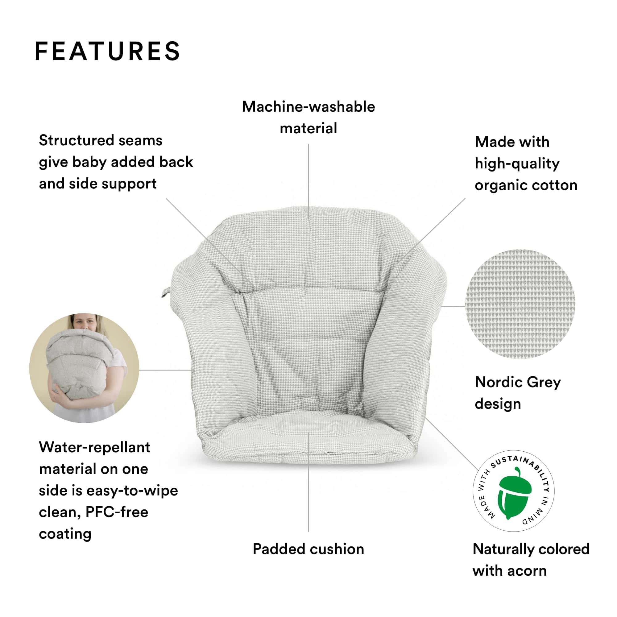 Cojín Stokke Clikk, Gris Nórdico - Compatible con Silla - Imagen 3