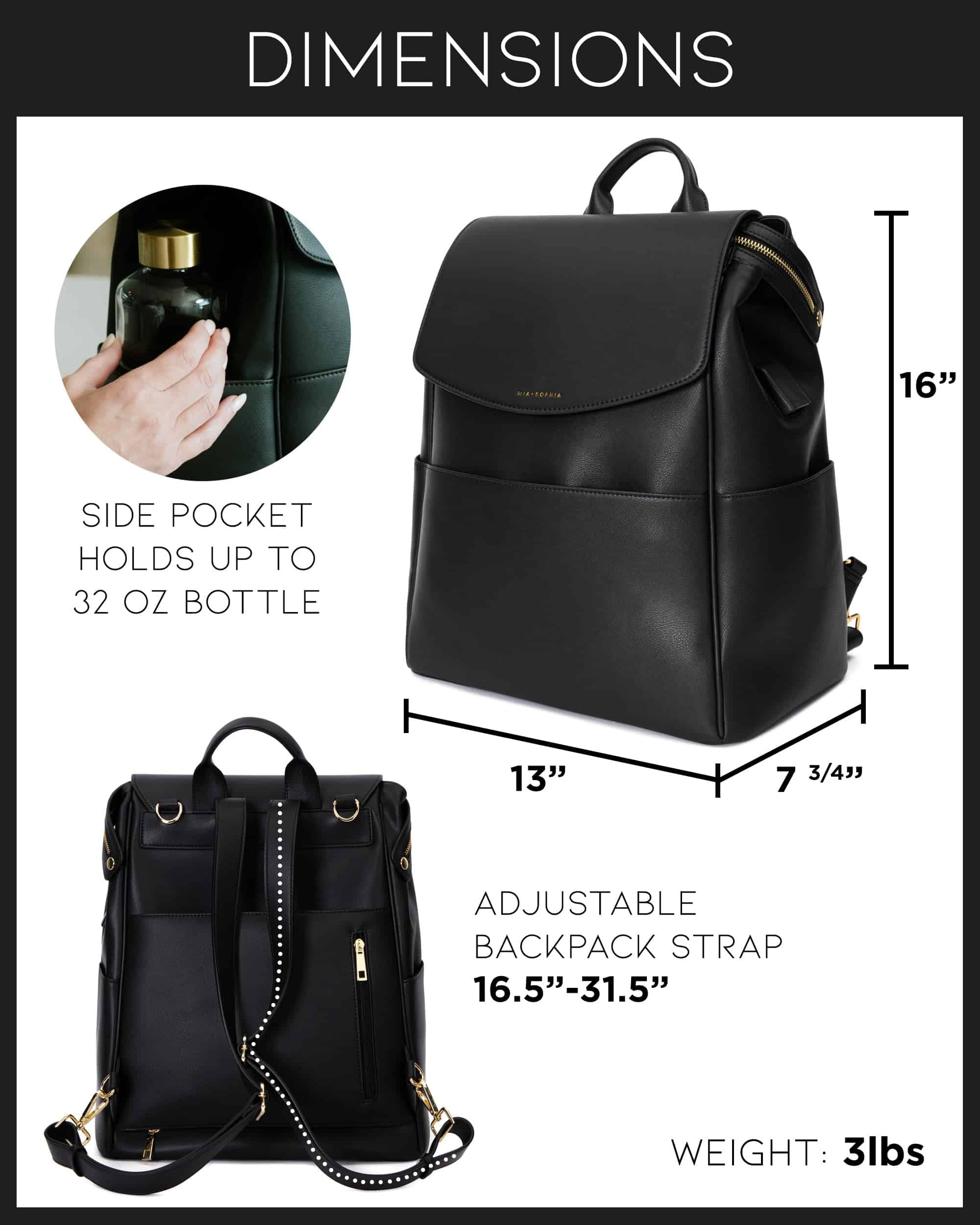 Mochila de Pañales de Cuero MIA + SOPHIA -Negro Olivia - Imagen 9