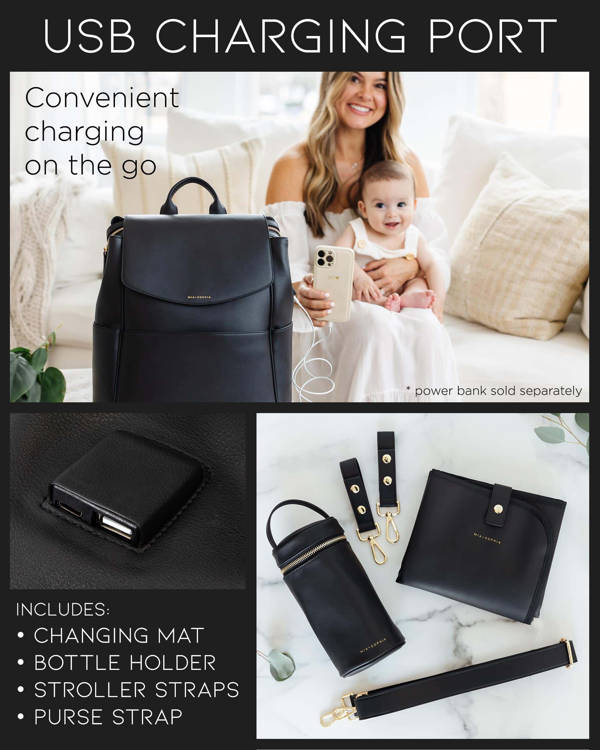 Mochila de Pañales de Cuero MIA + SOPHIA -Negro Olivia - Imagen 6