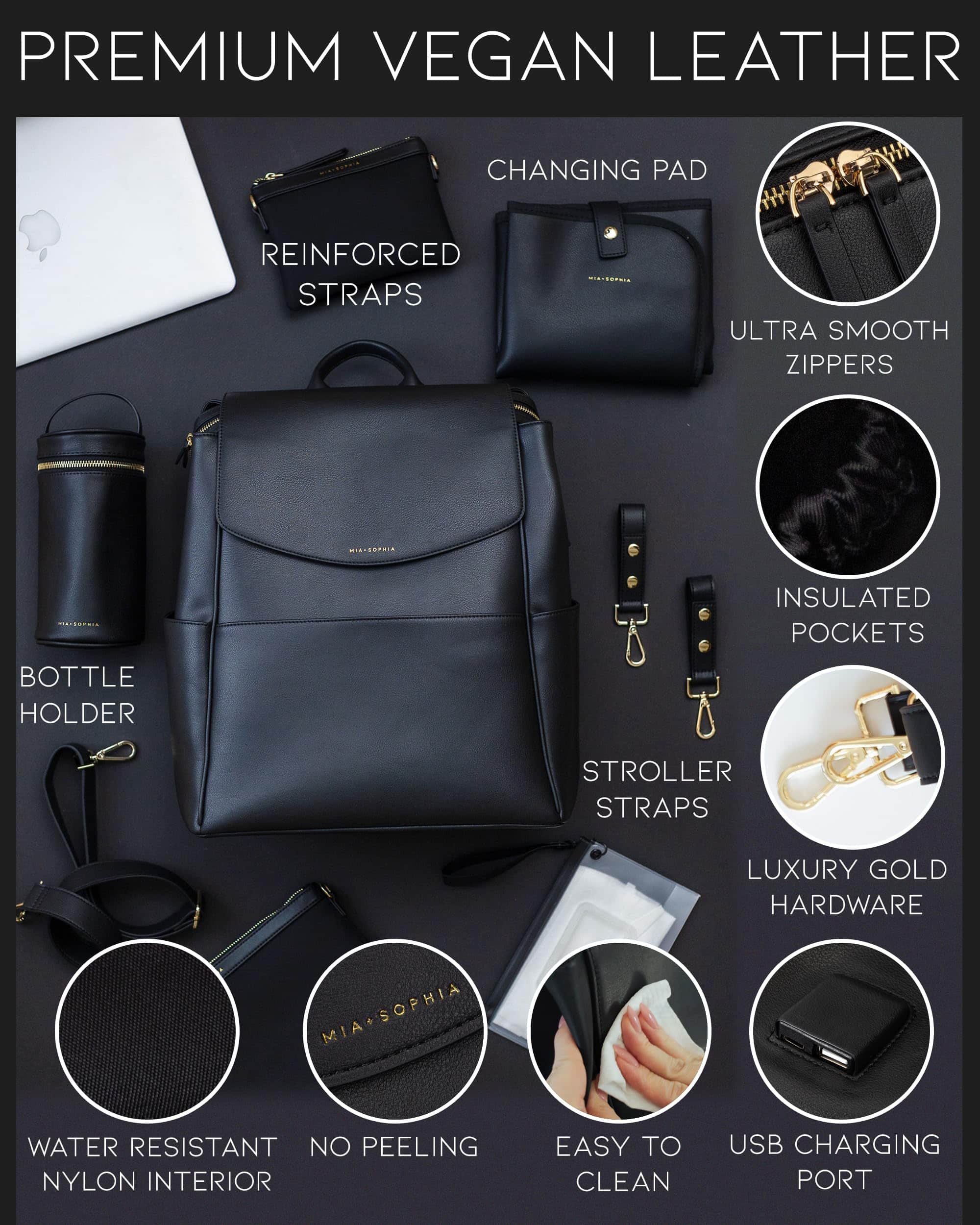 Mochila de Pañales de Cuero MIA + SOPHIA -Negro Olivia - Imagen 3