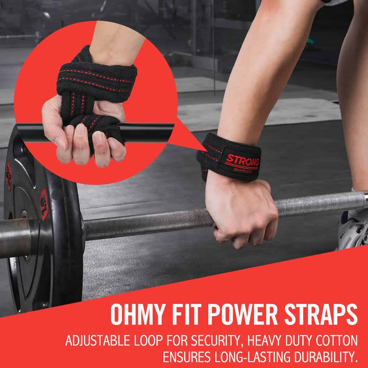 OHMY FIT 24" Power Grip Straps acolchado de algodón - - Imagen 5