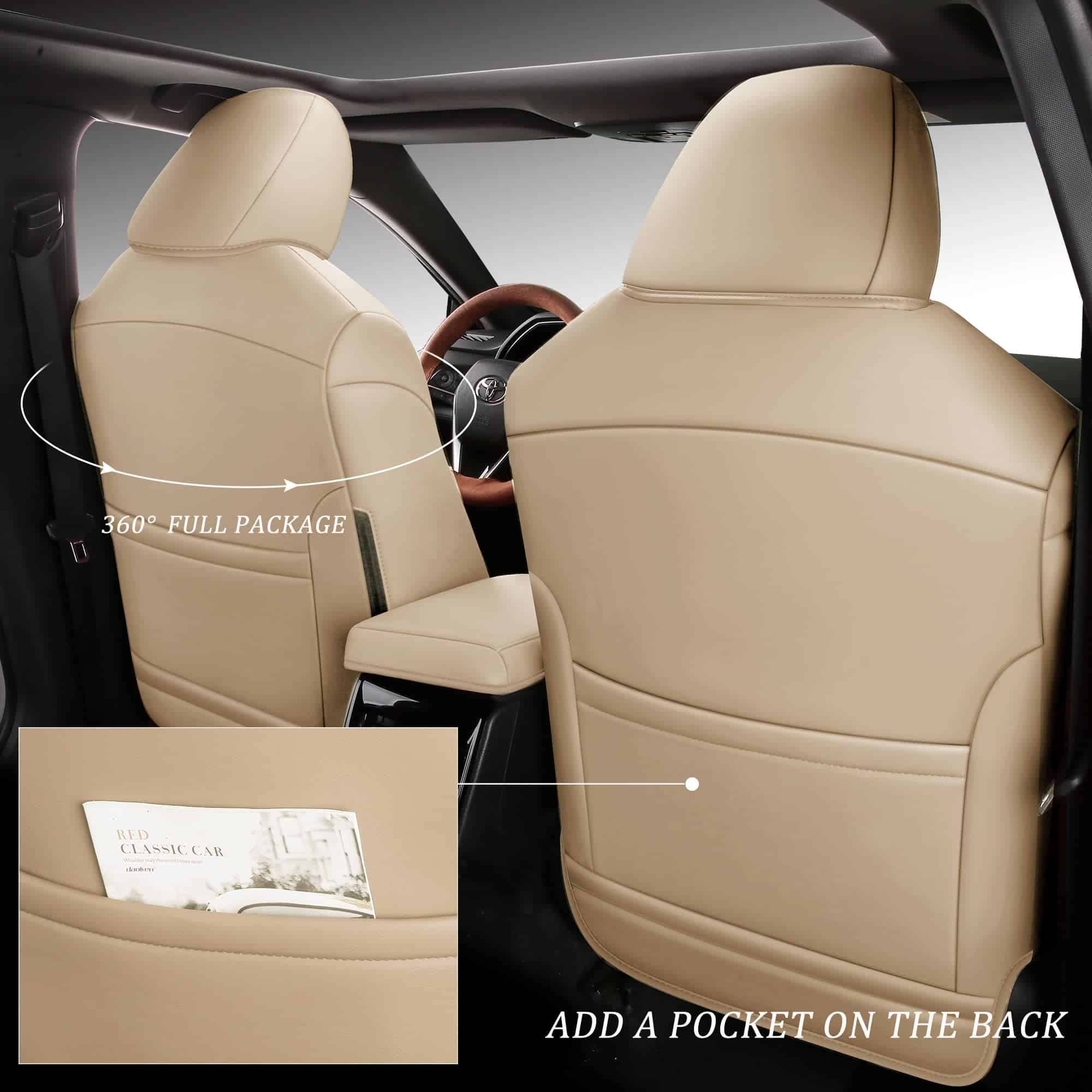 Cubiertas de Asiento de Coche de Cuero Falso -Beige - Imagen 3